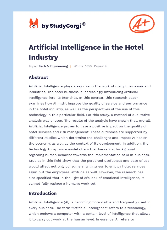 Artificial Intelligence in the Hotel Industry. Page 1
