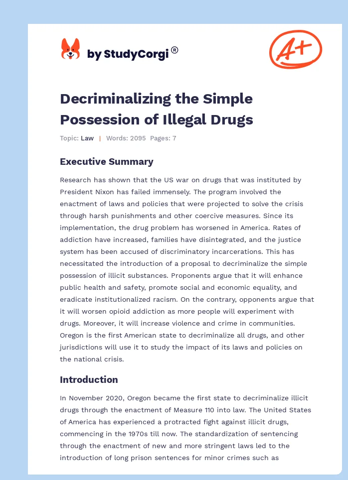 Decriminalizing the Simple Possession of Illegal Drugs. Page 1