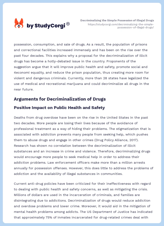 Decriminalizing the Simple Possession of Illegal Drugs. Page 2