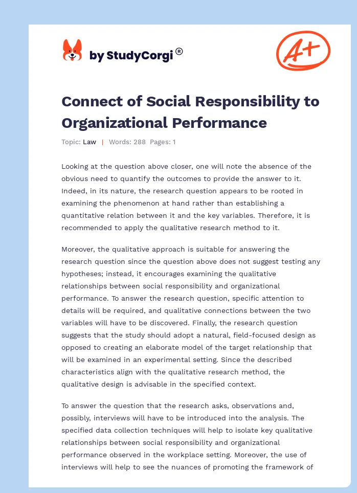 Connect of Social Responsibility to Organizational Performance. Page 1