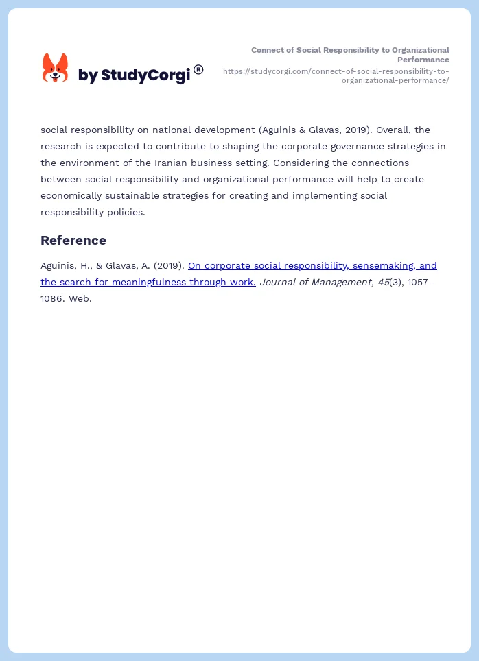 Connect of Social Responsibility to Organizational Performance. Page 2