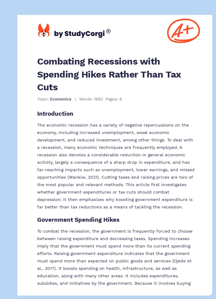 Combating Recessions with Spending Hikes Rather Than Tax Cuts. Page 1
