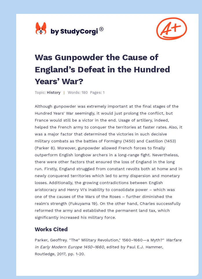 Was Gunpowder the Cause of England’s Defeat in the Hundred Years’ War?. Page 1