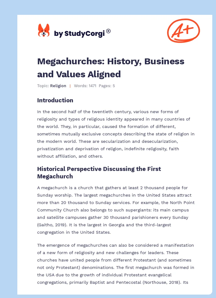 Megachurches: History, Business and Values Aligned. Page 1
