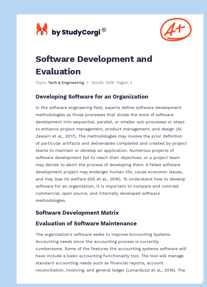 Software Development and Evaluation. Page 1