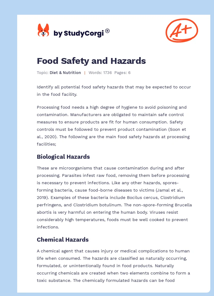 Food Safety and Hazards. Page 1