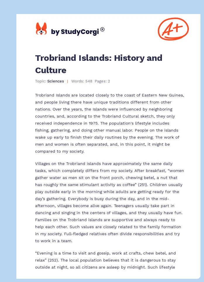 Trobriand Islands: History and Culture. Page 1