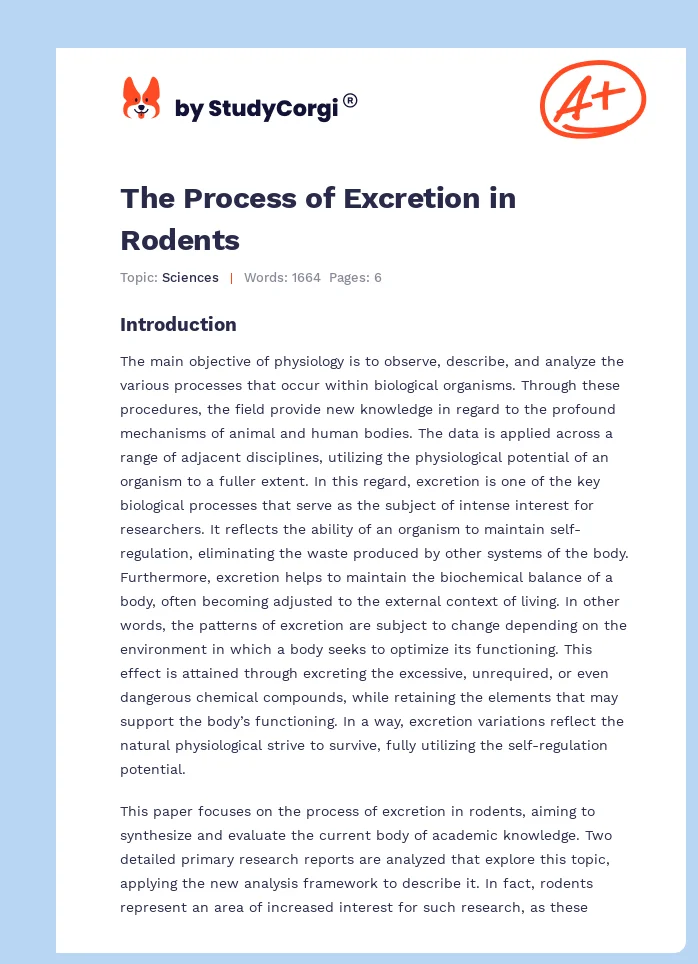 The Process of Excretion in Rodents. Page 1