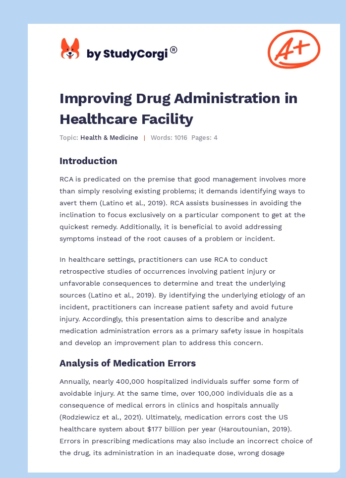 Improving Drug Administration in Healthcare Facility. Page 1