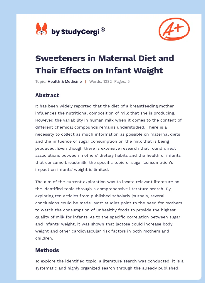 Sweeteners in Maternal Diet and Their Effects on Infant Weight. Page 1