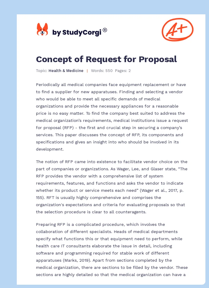 Concept of Request for Proposal. Page 1
