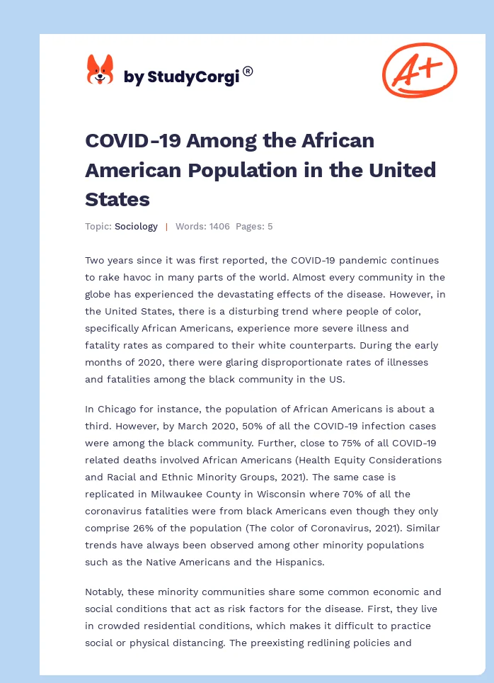COVID-19 Among the African American Population in the United States. Page 1