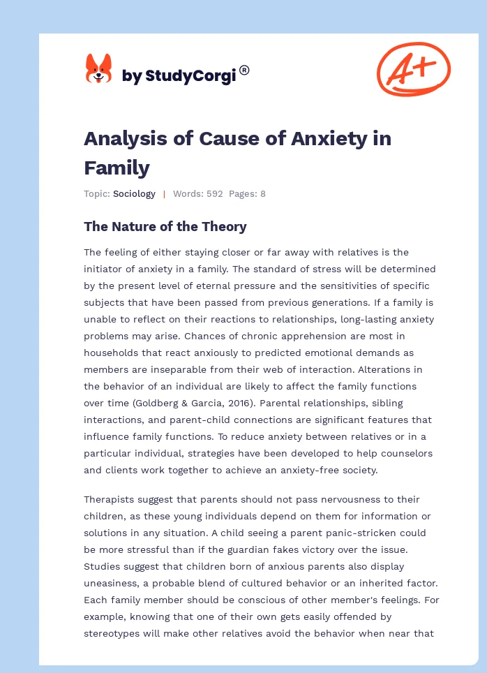 Analysis of Cause of Anxiety in Family. Page 1