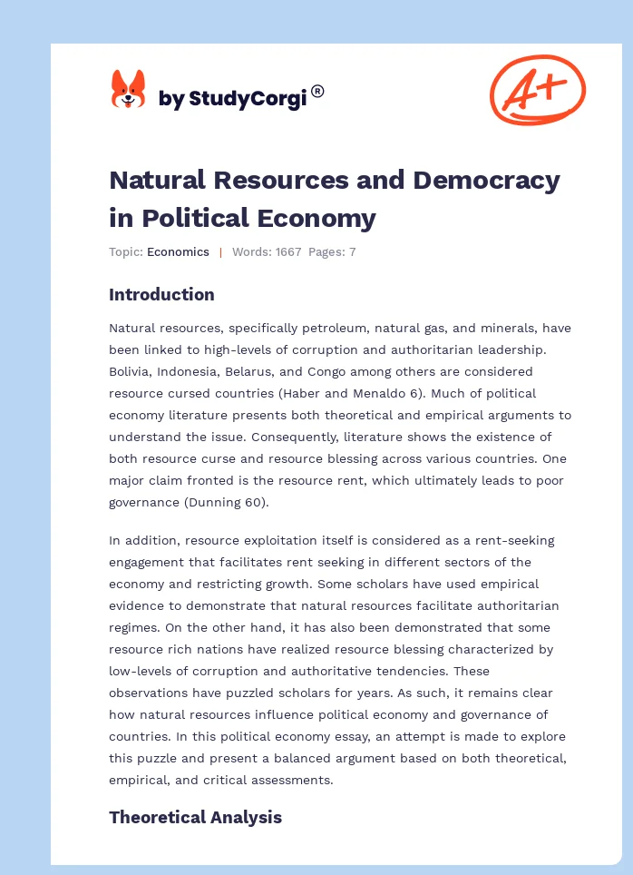 Natural Resources and Democracy in Political Economy. Page 1
