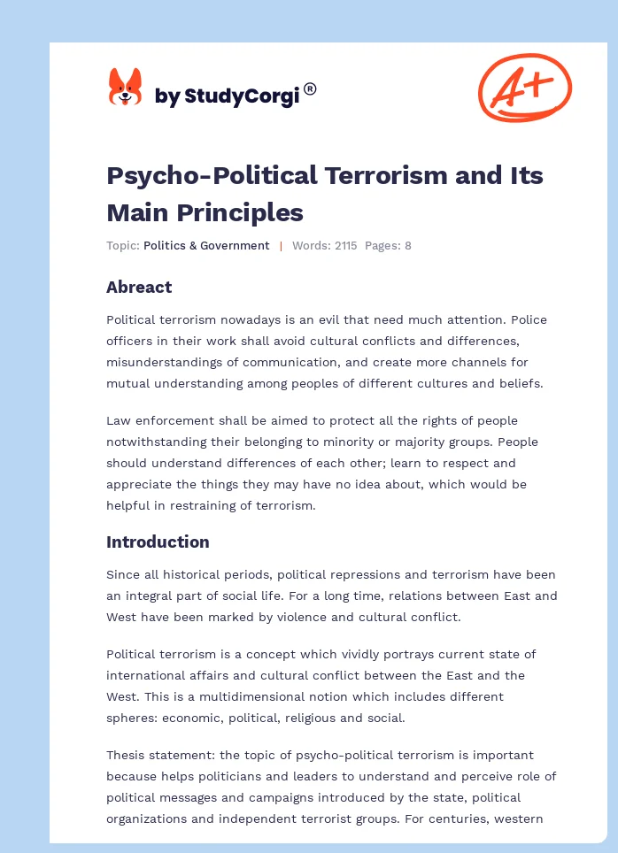 Psycho-Political Terrorism and Its Main Principles. Page 1