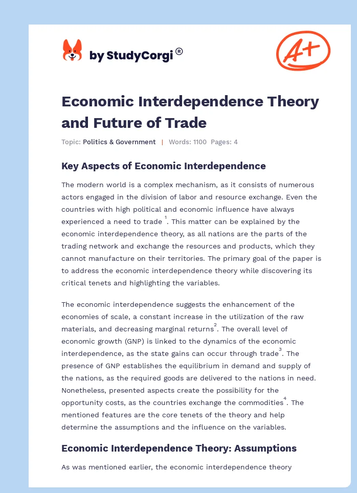 Economic Interdependence Theory and Future of Trade. Page 1