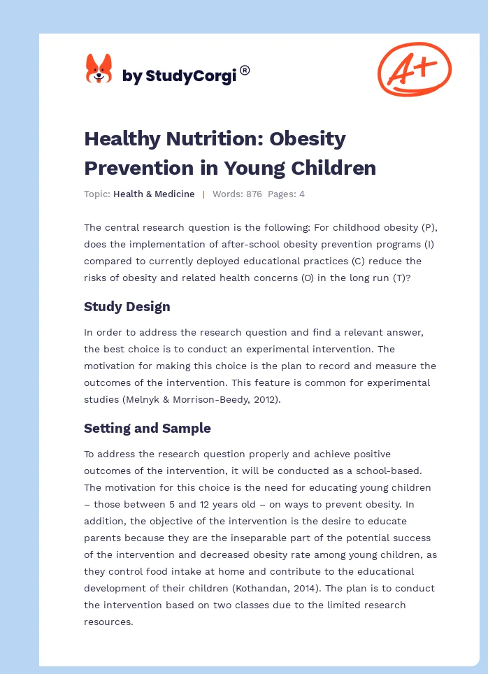 Healthy Nutrition: Obesity Prevention in Young Children. Page 1