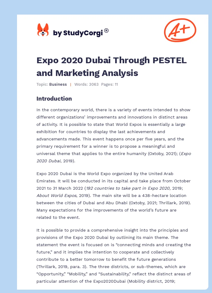 Expo 2020 Dubai Through PESTEL and Marketing Analysis. Page 1