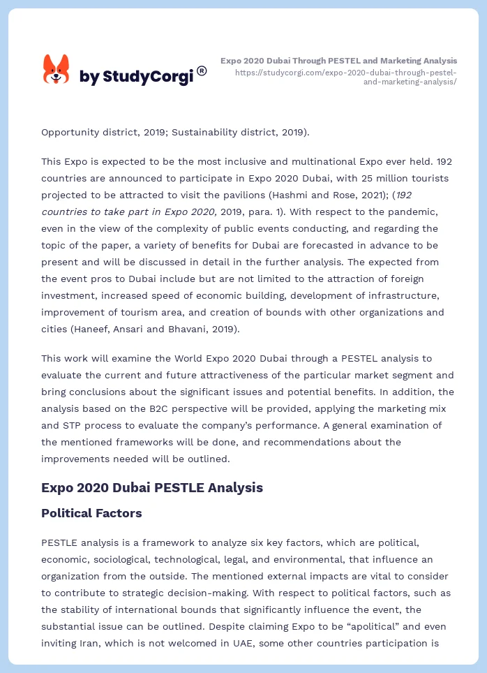 Expo 2020 Dubai Through PESTEL and Marketing Analysis. Page 2