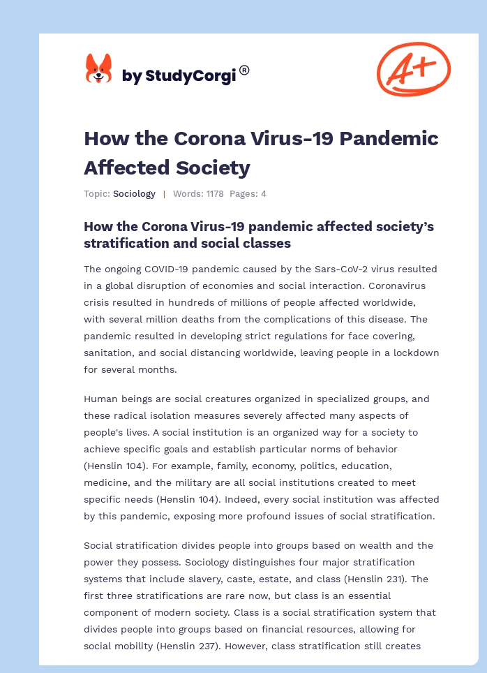 How the Corona Virus-19 Pandemic Affected Society. Page 1
