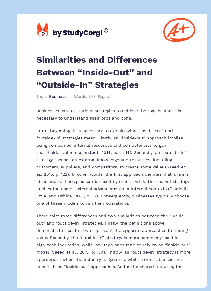 Similarities and Differences Between “Inside-Out” and “Outside-In” Strategies. Page 1