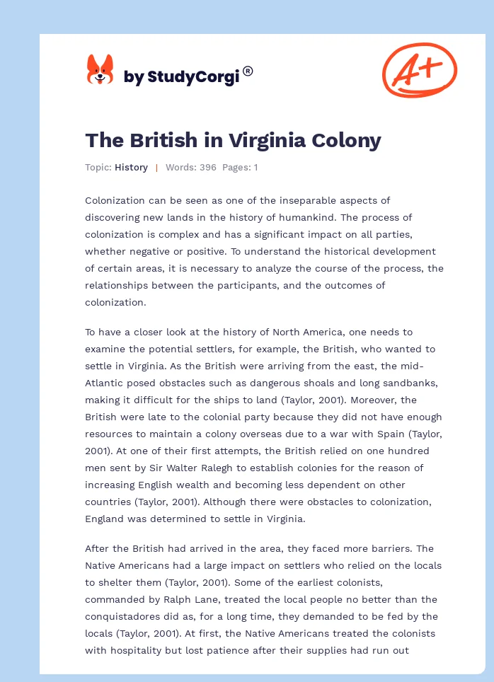 The British in Virginia Colony. Page 1