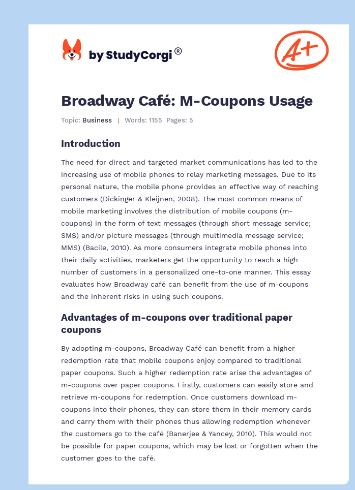 Broadway Café: M-Coupons Usage. Page 1