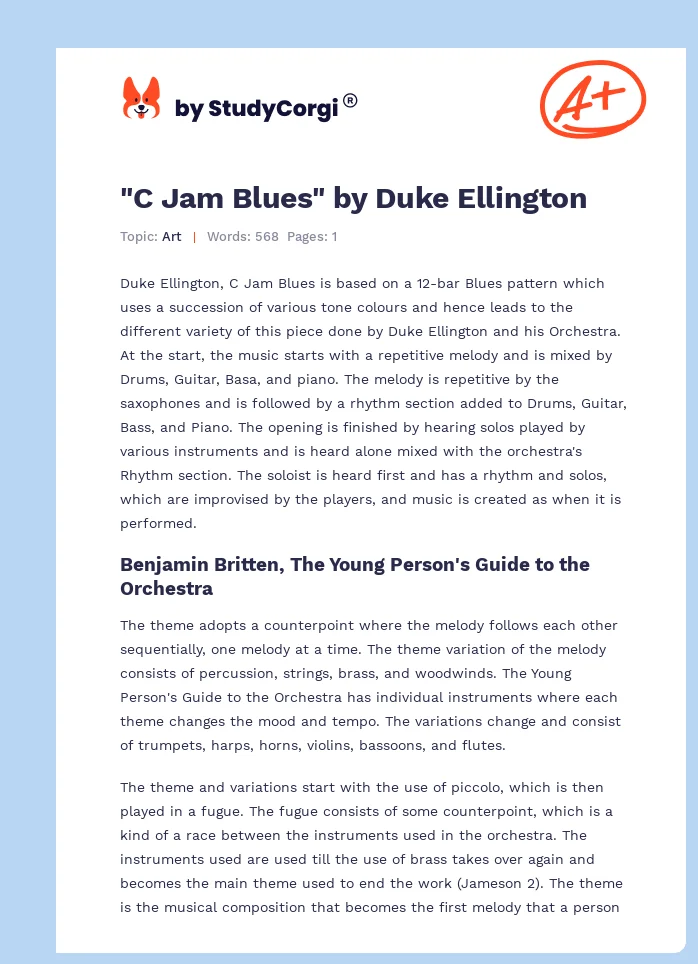 "C Jam Blues" by Duke Ellington. Page 1