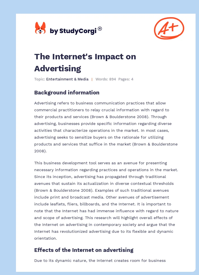 The Internet's Impact on Advertising. Page 1