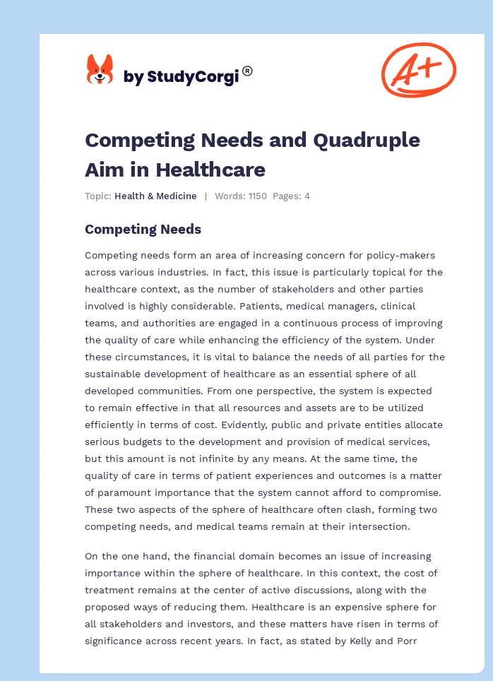 Competing Needs and Quadruple Aim in Healthcare. Page 1