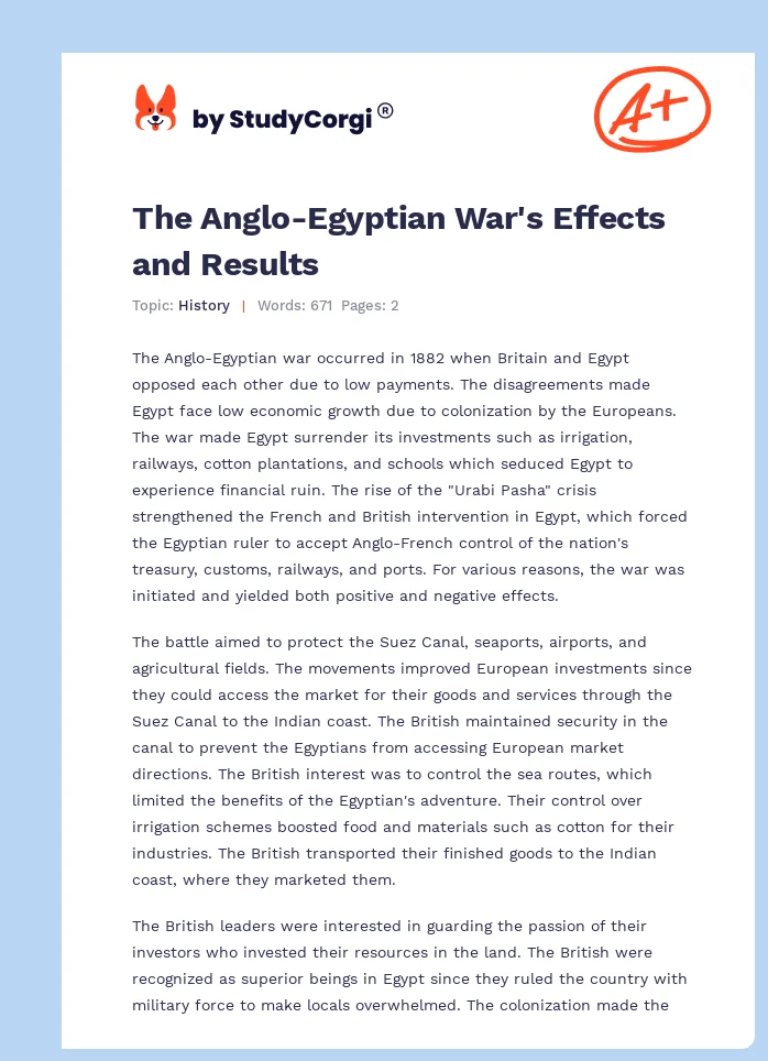 The Anglo-Egyptian War's Effects and Results. Page 1