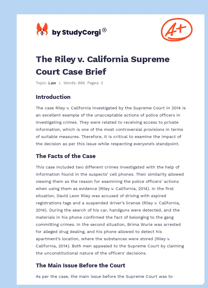 The Riley v. California Supreme Court Case Brief. Page 1