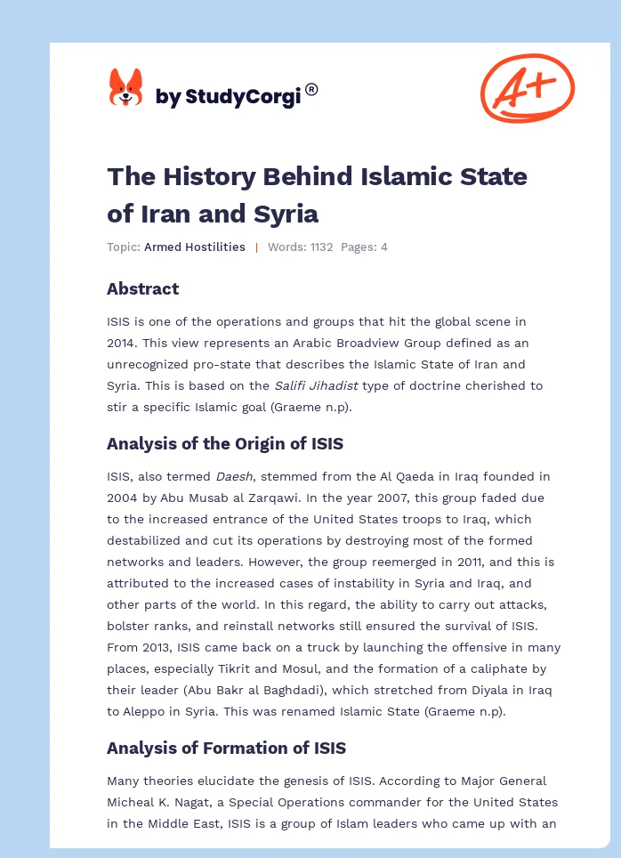 The History Behind Islamic State of Iran and Syria. Page 1