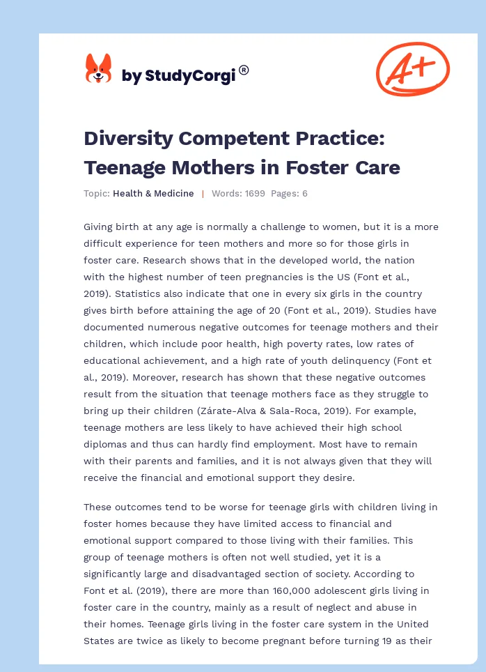 Diversity Competent Practice: Teenage Mothers in Foster Care. Page 1