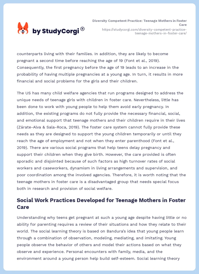 Diversity Competent Practice: Teenage Mothers in Foster Care. Page 2