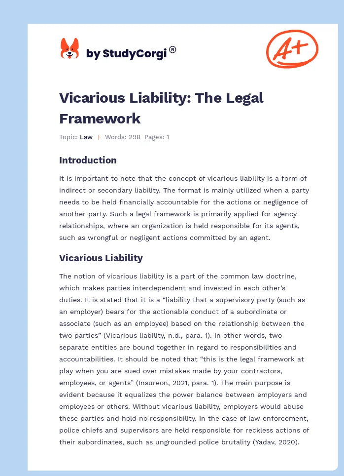 Vicarious Liability: The Legal Framework. Page 1