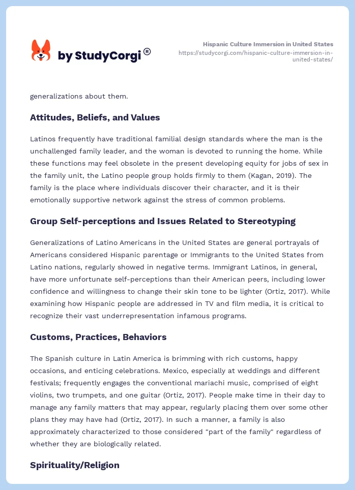 Hispanic Culture Immersion in United States. Page 2
