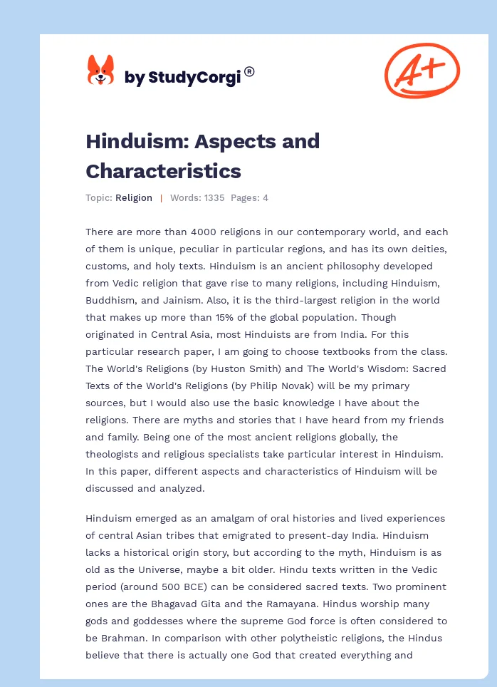 Hinduism: Aspects and Characteristics. Page 1