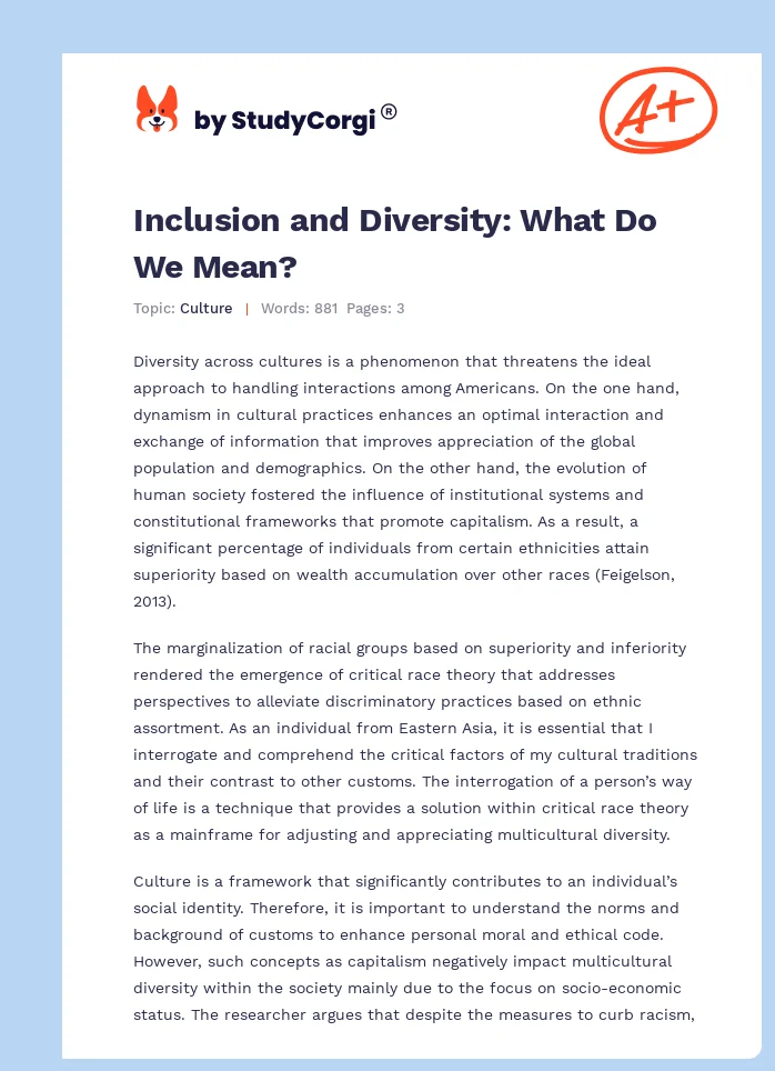 Inclusion and Diversity: What Do We Mean?. Page 1