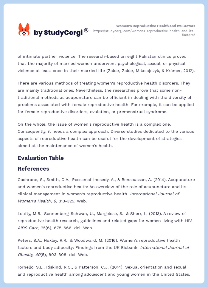 Women's Reproductive Health and Its Factors. Page 2