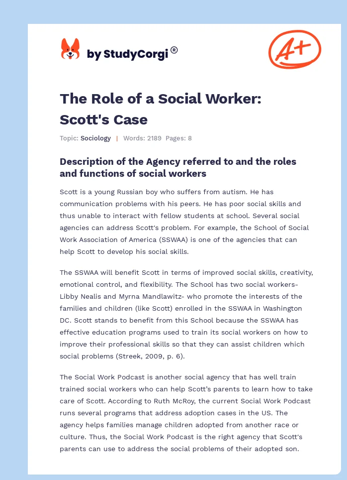 The Role of a Social Worker: Scott's Case. Page 1