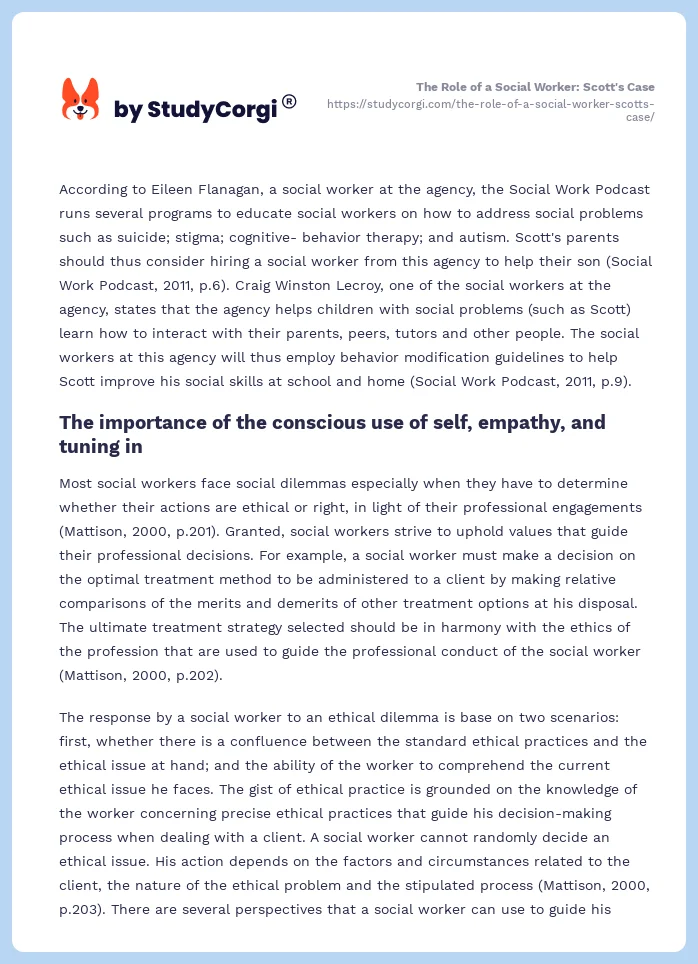 The Role of a Social Worker: Scott's Case. Page 2