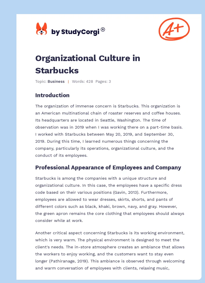 Organizational Culture in Starbucks. Page 1