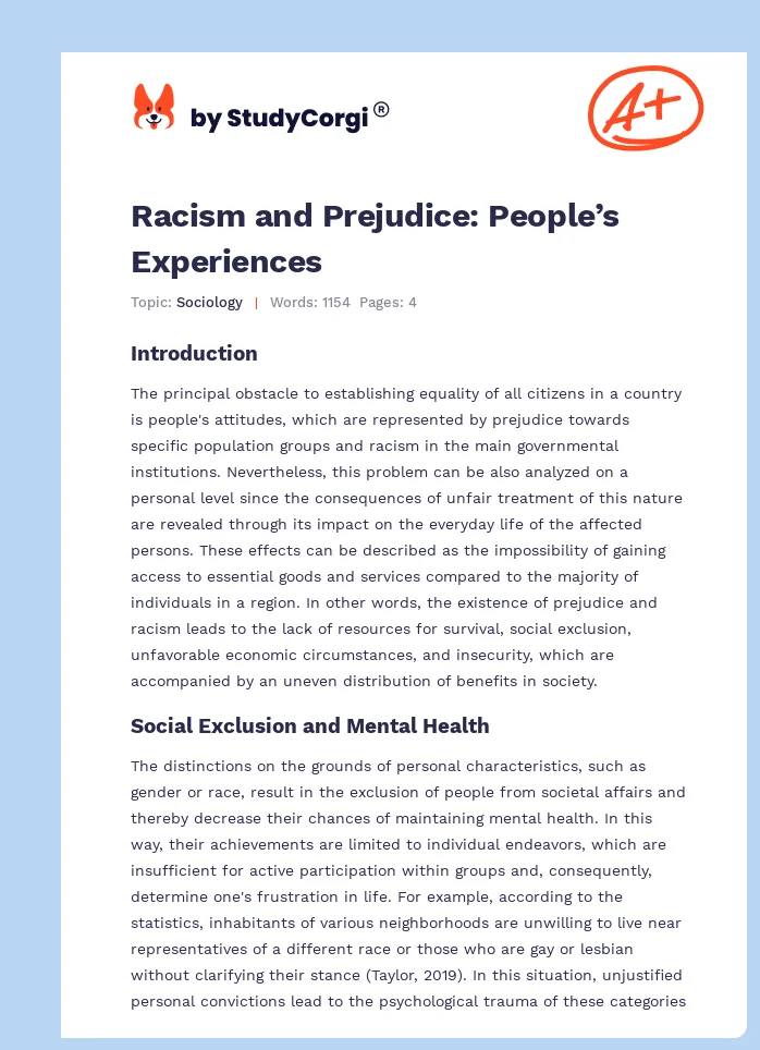 Racism and Prejudice: People’s Experiences. Page 1