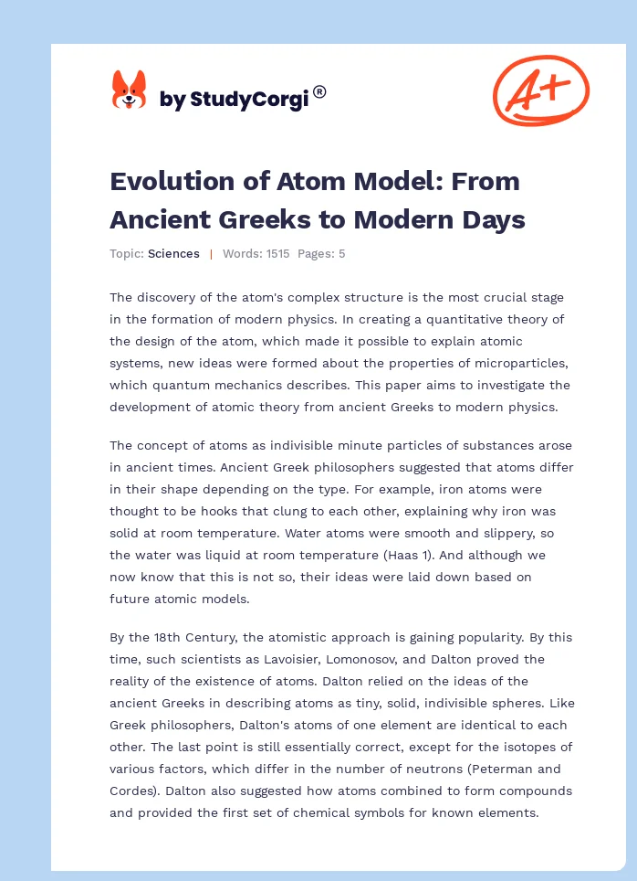 Evolution of Atom Model: From Ancient Greeks to Modern Days. Page 1