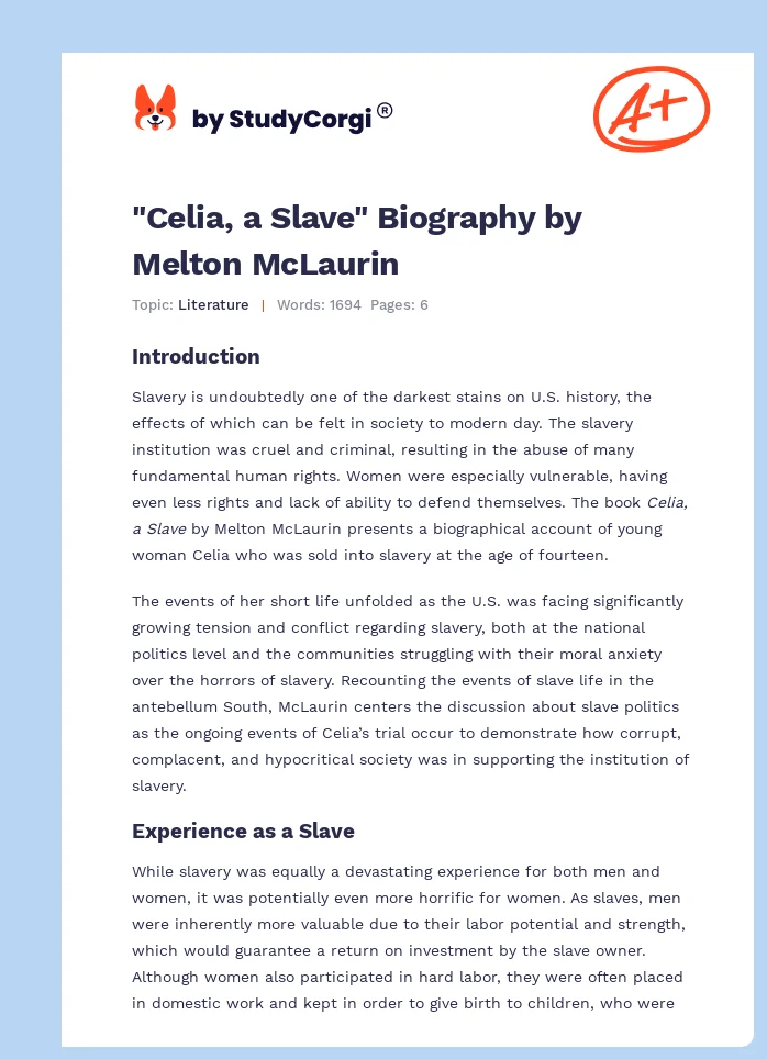 "Celia, a Slave" Biography by Melton McLaurin. Page 1