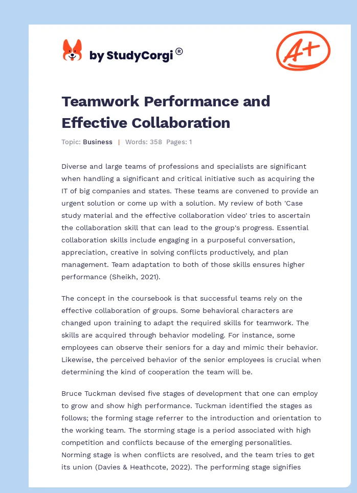 Teamwork Performance and Effective Collaboration. Page 1