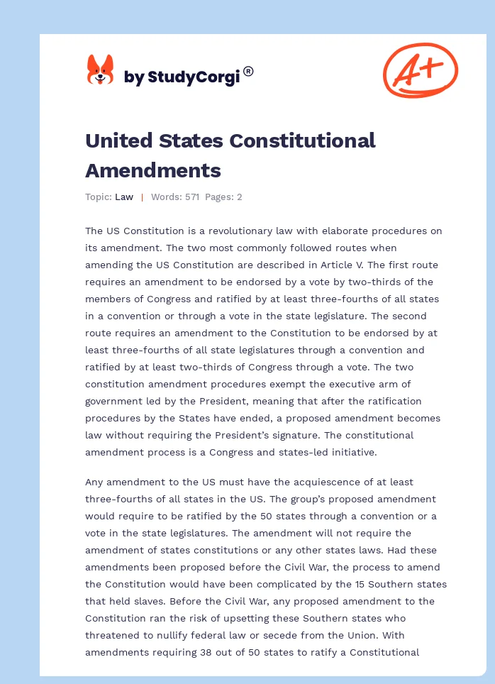 United States Constitutional Amendments. Page 1