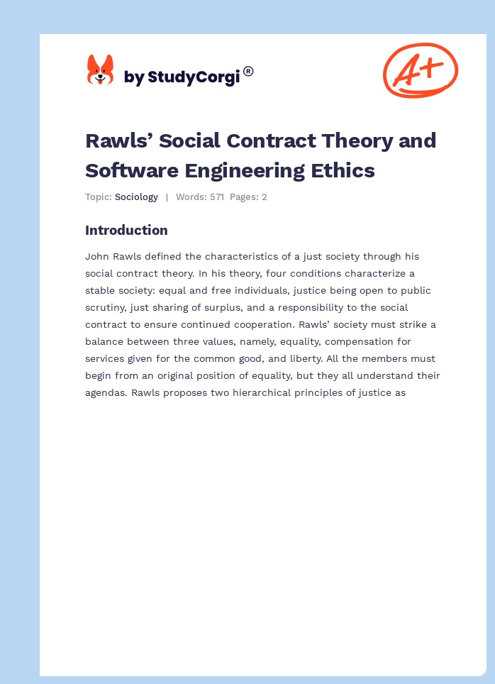 Rawls’ Social Contract Theory and Software Engineering Ethics. Page 1