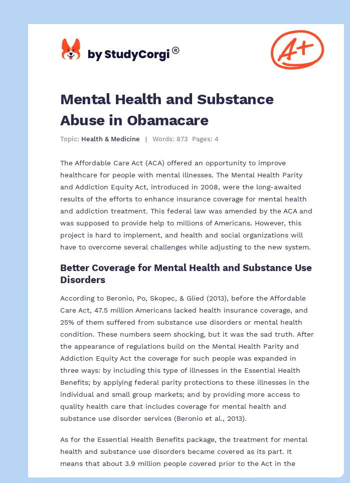 Mental Health and Substance Abuse in Obamacare. Page 1